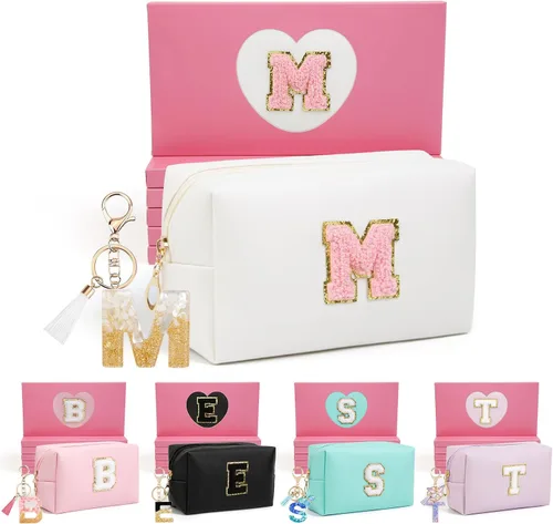 Miniatura 58 de AIBFRID 2 piezas de bolsas de maquillaje iniciales para mujeres, regalos de cumpleaños para niñas de 4 5 6 7 8 9 10 11 12 años, bolsas de cosméticos