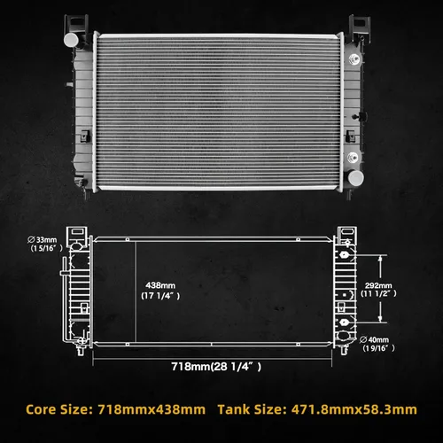 Miniatura 6 de DWVO Radiador de núcleo de 28'' compatible con Chevy Silverado 1999-2013 1999-2007 Sierra Tahoe Yukon 2000-2006 Suburban Tahoe, apto para Cadillac