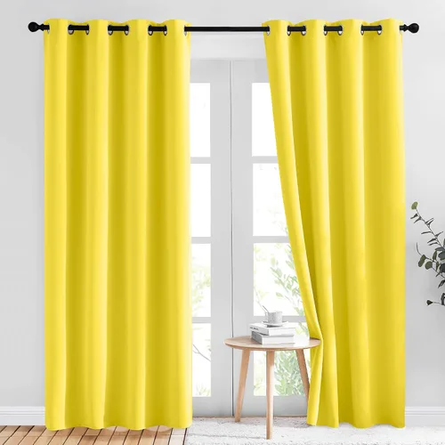 NICETOWN Cortinas opacas de color amarillo brillante de 84 pulgadas de largo para dormitorio, con aislamiento térmico y ojales sólidos y bloqueo de