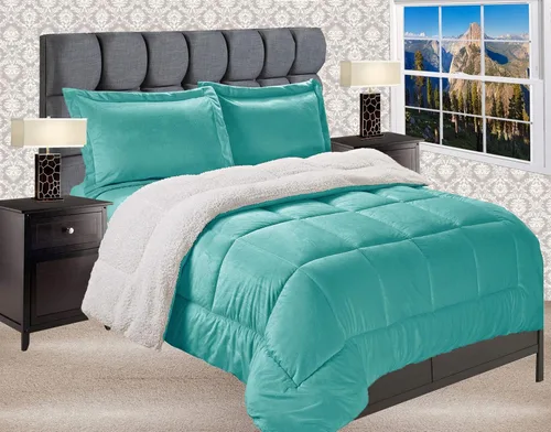 Miniatura 28 de Elegant Comfort Juego de edredón de calidad premium de peso pesado de micromink con respaldo de sherpa reversible alternativo al plumón de Negro
