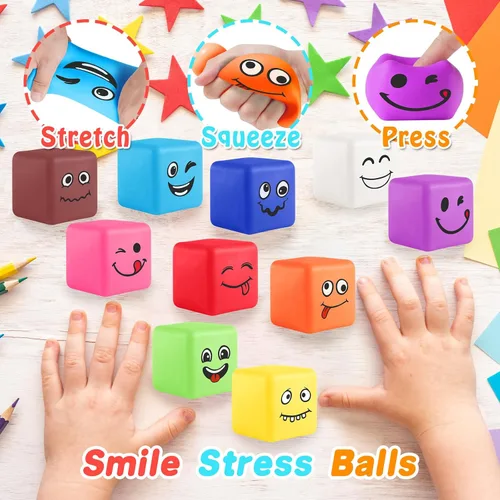 Miniatura 4 de Pelotas antiestrés para niños: mini bola de estrés con cara sonriente, paquete de 24, juguetes elásticos para aliviar la ansiedad y el estrés