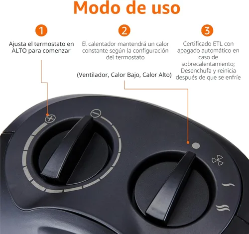 Miniatura 4 de Amazon Basics Calentador de espacio de cerámica, solución de calefacción portátil para interiores, con protección contra sobrecalentamiento