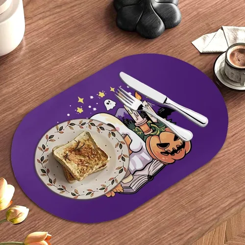 Miniatura 2 de Pumpkin Placemats Set of 4 Ghost Non Slip Washable Heat Resistant Place Mats 12x18 Inch Round Tablemats for Dining Kitchen Party Daily Table Decor