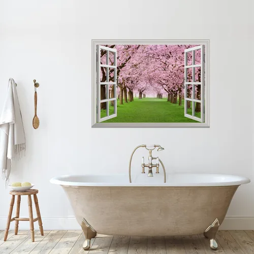 Miniatura 8 de Wall26 - Adhesivo para pared / Mural para pared, extraíble, diseño de río en un pueblo tranquilo, decoración para pared, vista creativa de ventana