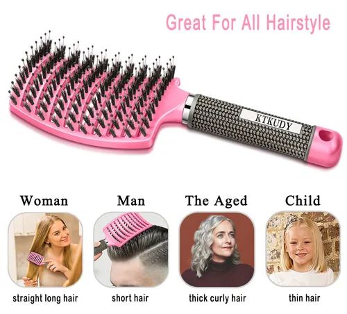 Miniatura 5 de KTKUDY Cepillo desenredante para el cabello, diseño de cerdas de jabalí y sin enredos para niños, mujeres y hombres, perfecto para cabello húmedo