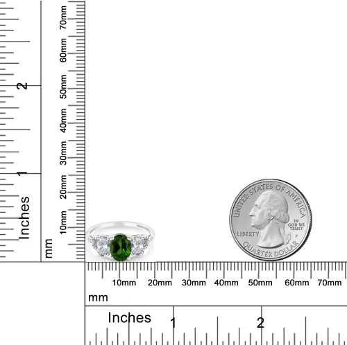 Miniatura 17 de Anillo de compromiso ovalado de oro blanco de 10 quilates con piedra natal y topacio blanco de 3 piedras con detalles de diamante Centro de 0.315