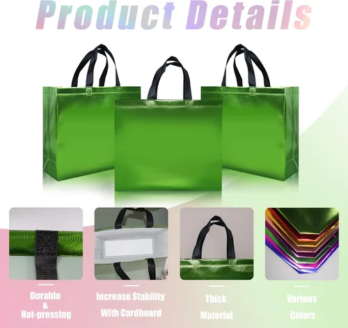 Miniatura 2 de cabzymx Bolsas de regalo reutilizables de color verde claro, 15 unidades, 12.6 x 4.7 x 11 pulgadas, bolsas de regalo de fiesta no tejidas a granel
