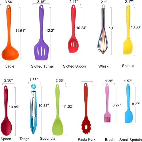 Miniatura 2 de Juego de utensilios de cocina – 11 utensilios de cocina – Utensilios de cocina de silicona coloridos – Utensilios de cocina antiadherentes