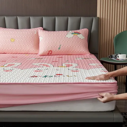 Miniatura 9 de Sábanas bajeras que absorben la humedad, sábanas de látex frescas de verano, cubrecolchón con estampado de dibujos animados para habitación