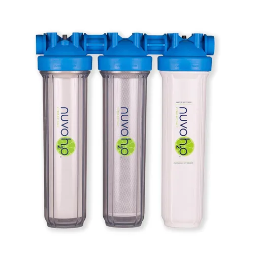 NuvoH2O Sistema avanzado de filtro de agua de 3 etapas a base de cítricos, sin sal + suavizante de agua con filtración de cloramina y hierro, agua
