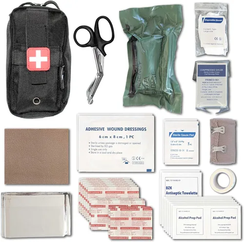EPG Kit de primeros auxilios de campo (IFAK) | 44 piezas | Kit compacto de primeros auxilios personales | Mochilero, camping, emergencia, viajes,