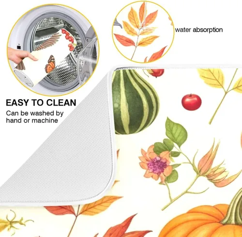 Miniatura 2 de Tapete de secado de platos de calabaza de otoño con girasol para encimera de cocina, absorbente, almohadilla de microfibra para secar platos