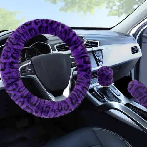 Miniatura 16 de Accmor - Funda mullida para volante para mujeres y niñas, ajuste universal de 15 pulgadas, funda de freno de mano y funda para palanca de cambios