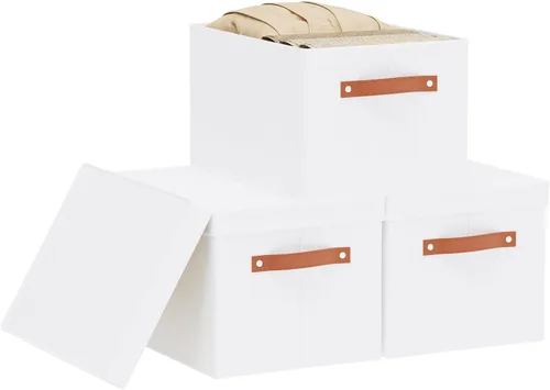 Miniatura 30 de Contenedor de almacenamiento plegable, caja de almacenamiento de 10.2 x 7.8 x 6.7 pulgadas con tapa, organizador de armario para organizar con asas