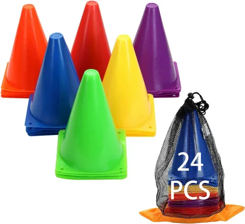 Win SPORTS Juego de conos de tráfico de plástico para entrenamiento, conos de agilidad para interiores y exteriores y eventos festivos, juegos de