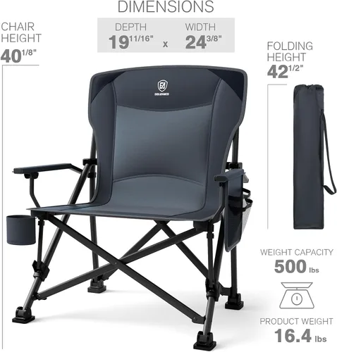 Miniatura 8 de EVER ADVANCED Silla de camping plegable de gran tamaño, para adultos, silla de césped resistente con bolsillos laterales, silla cuádruple plegable
