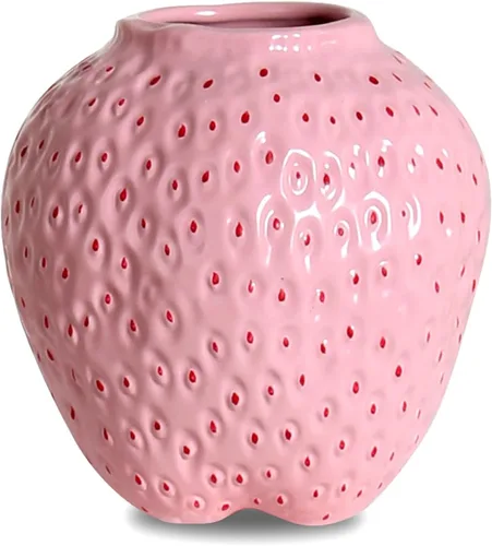 Florero de cerámica de fresa, mini jarrón decorativo para arreglos florales, único para decoración moderna y vintage del hogar, cocina, oficina, Rosa