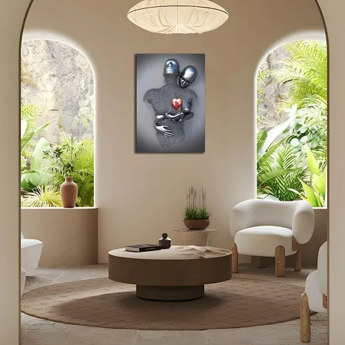 Miniatura 3 de ZEMRARE Corazón de amor 3D efecto metálico negro arte decoración de pared moderna galería pinturas para pared parejas en blanco y negro