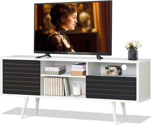 Tangkula Soporte de TV moderno Mid-Century para televisores de hasta 70 pulgadas, mesa consola de TV de madera con estantes de almacenamiento,