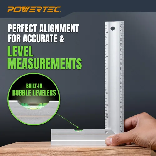 Miniatura 8 de POWERTEC Reglas rectas de aluminio para maquinista de 38 pulgadas y escuadra en L de 3 piezas, para verificar deformaciones de superficie