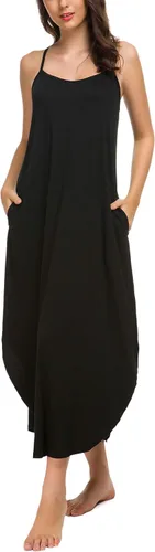 Miniatura 4 de AVIIER Camisones largos para mujer, sin mangas, vestido de noche de algodón, vestidos de camiseta..