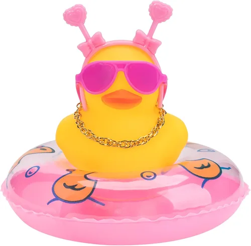 Miniatura 31 de wonuu Adornos de pato de goma para automóvil, decoración de tablero de automóvil con bonita diadema, anillo de natación, collar, gafas de sol