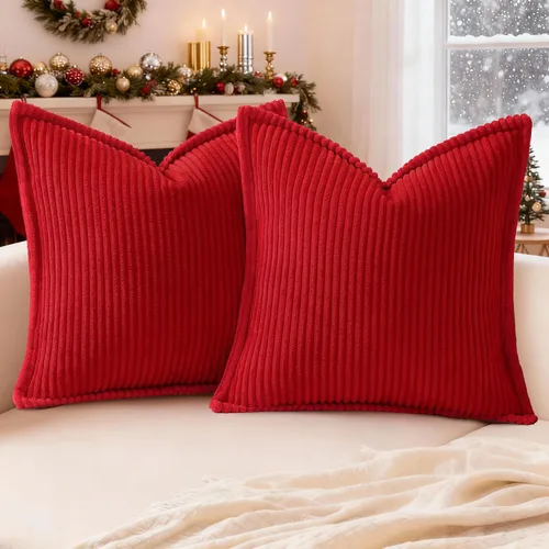 Miniatura 10 de Mecatny Juego de 2 fundas de almohada de pana de 16 x 16 pulgadas, fundas decorativas neutrales suaves de estilo bohemio para sofá y sala de estar