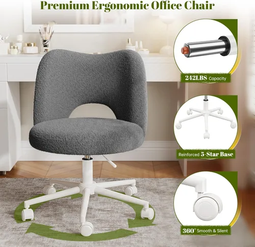 Miniatura 20 de DurayLoly Silla de Tocador con Ruedas Rosa, Linda Silla de Tocador con Respaldo, Silla de Escritorio Ultra-Suave de Felpa, Silla de Oficina Pequeña