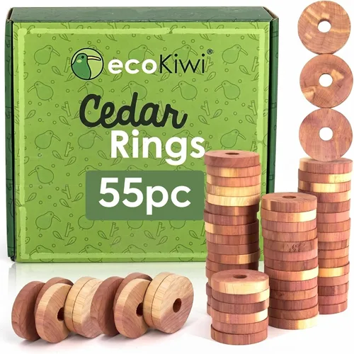 Miniatura 7 de ecoKiwi Bloques de cedro para almacenamiento de ropa, paquete de 28 anillos de cedro, cedro aromático 100% natural para armarios y cajones, chips