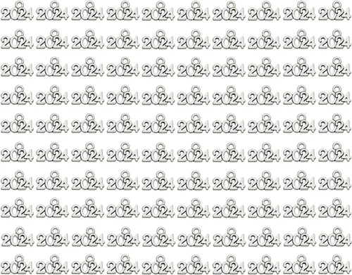 Miniatura 7 de Tupalizy 100 cuentas de aleación para el año 2024 para graduación, collar con borla, colgante, pulsera, aretes, llavero, joyería, hallazgos