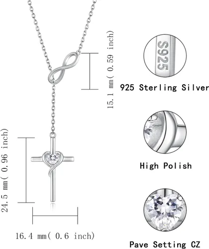 Miniatura 4 de Collar con colgante de cruz de amor de plata de ley 925 para mujer, regalo de joyería de cumpleaños cristiano