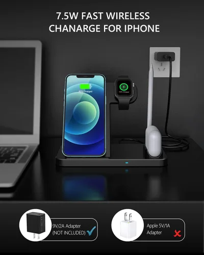 Miniatura 7 de Cargador inalámbrico, estación de carga inalámbrica 4 en 1 rápida compatible con Apple Watch, Airpods Pro, iPhone 12/12 Pro/11/11 Pro/8/X, soporte