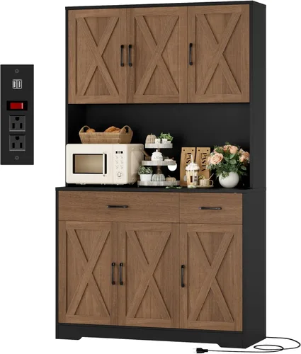 Miniatura 14 de HOSTACK Armario de despensa de 71" con estación de carga, armario alto de almacenamiento de despensa de cocina con soporte para microondas, alacena