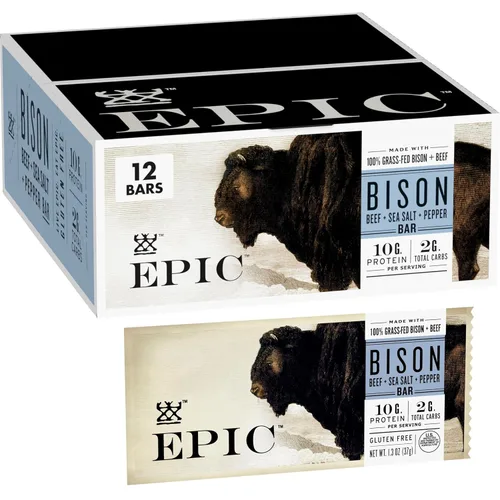 Miniatura 11 de Barritas EPIC de tocino de bisonte y arándanos rojos, alimentadas con hierba, 12 unidades en caja, barritas de 1.3oz