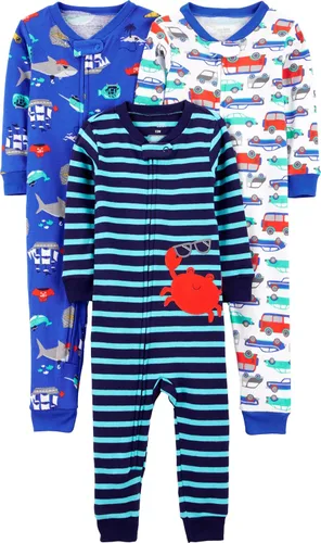Miniatura 52 de Simple Joys by Carter's Pijama de algodón sin pies de ajuste cómodo para niños (3 unidades)