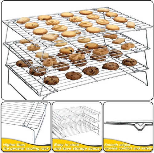 Miniatura 4 de Hunnycook Estantes de Enfriamiento - 10 x 16 Pulgadas 3PCS Estantes Altos Apilables para Hornear, Estante de Alambre de Acero Inoxidable