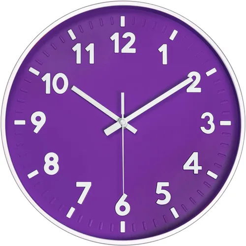 Miniatura 12 de JENLYSTIME Reloj moderno de 12 pulgadas para interiores y exteriores, esfera redonda brillante y colorida, reloj de pared silencioso de cuarzo que