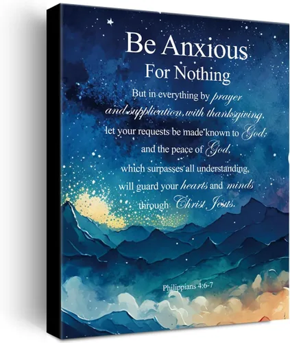 Lienzo decorativo cristiano para pared, diseño de filipenses 4:6-7, Be Anxious for Nothing, lienzo con texto positivo, pintura en lienzo para