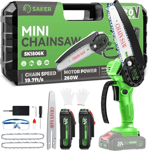 Miniatura 7 de Saker Mini motosierra inalámbrica de 6 pulgadas con interruptor de bloqueo de seguridad, motosierra eléctrica inalámbrica, motosierra pequeña