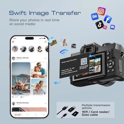 Miniatura 6 de G-Anica Cámaras digitales 8K para fotografía con doble lente, kit de cámara de punto de vlogging y disparo WiFi de 64 MP con pantalla abatible