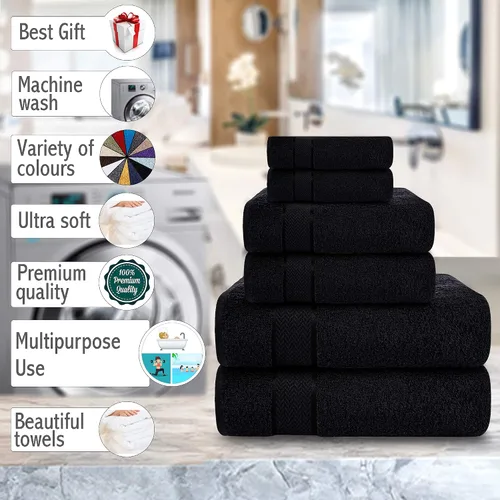 Miniatura 8 de Juego de toallas de baño - 100% algodón - 2 toallas de baño, 2 toallas de mano y 2 paños - Grandes, secado rápido, absorbentes, suaves y mullidas