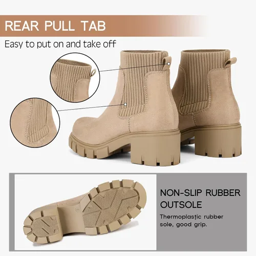 Miniatura 4 de FITORY Botas Chelsea para mujer, botines de tobillo elásticos con tacón medio grueso y suela con tacos, zapatos cómodos y modernos sin cordones