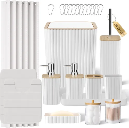 Miniatura 80 de XLHOMO Bathroom Set- 25PC Beige Bathroom Set, Bathroom Set with Shower Curtain and Rugs, Beige Shower Curtain Set, Toilet Brush, Bathroom Trash Can