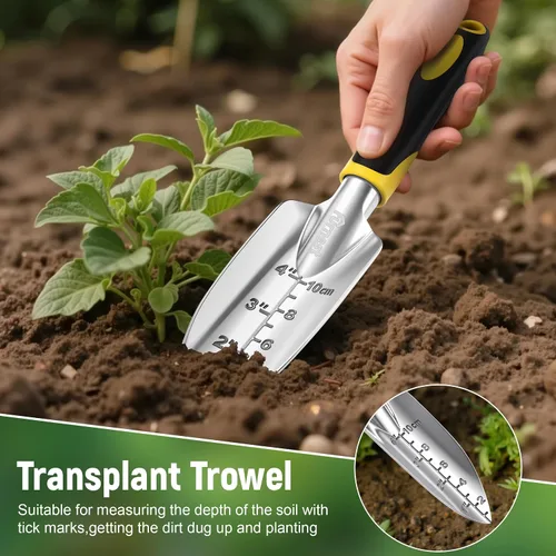 Miniatura 4 de Juego de herramientas de jardín, 3 piezas de aluminio resistente para jardinería que incluye pala de mano, pala de trasplante y rastrillo de mano