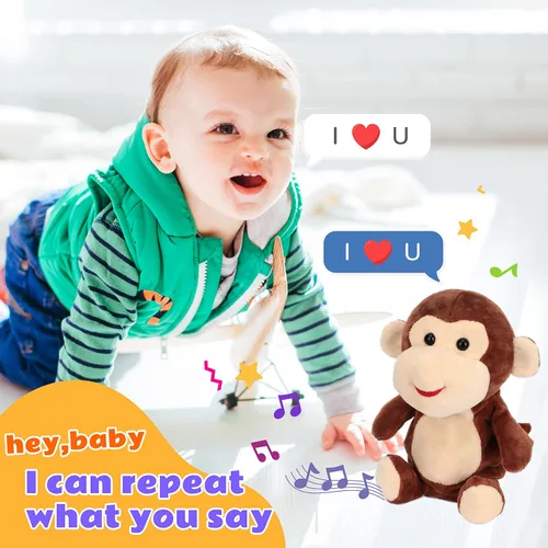 Miniatura 4 de Easfan Talking Monkey Repeat What You Say - Peluche eléctrico de peluche divertido interactivo para hablar, regalos de cumpleaños para niños