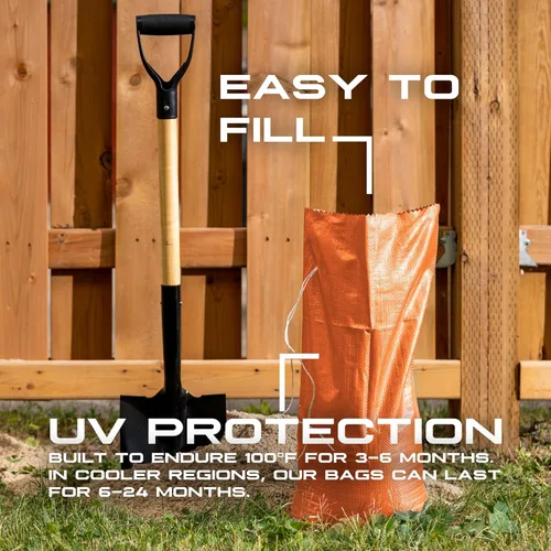 Miniatura 6 de (No fabricadas en China) Bolsas de arena resistentes para inundaciones, bolsas de arena vacías con cuerdas de amarre, protección UV 1600 horas, Verde