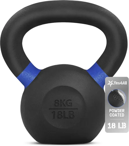 Miniatura 16 de Yes4All Powder Coated Kettlebell, Cast Iron Core Kettlebells with Non-Slip Handle & Flat Bottom for Conditioning, Heavy Duty for Strength Training