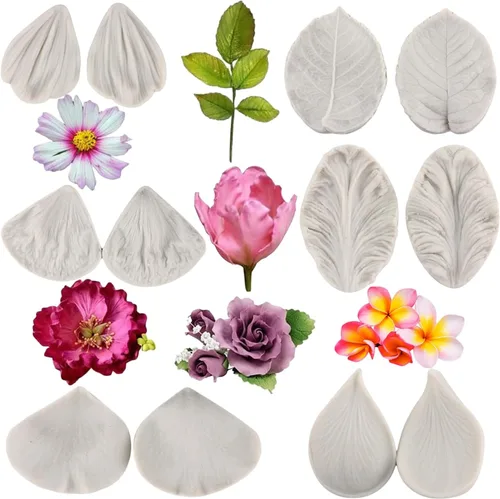 Sijiangmold Molde de silicona para veteado de flores de goma para fondant, moldes de pasta de goma, molde de flores de peonía, moldes de orquídea de