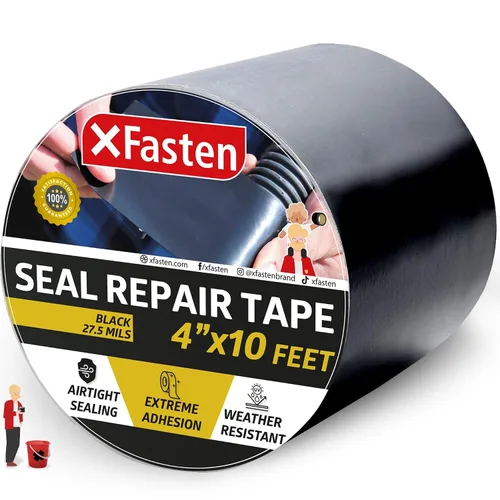 XFasten Cinta de parche y sellado impermeable, color negro, cinta de reparación de goma de 4 pulgadas por 10 pies para reparación de fugas en