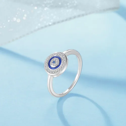 Miniatura 5 de Anillo redondo de plata de ley 925 con circonita cúbica y esmalte talla 6-8